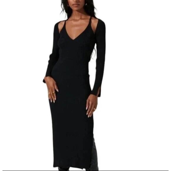 House of Harlow 1960 Cutout Ribbed Midi Sweater Dress in Black Size Large - Picture 2 of 8